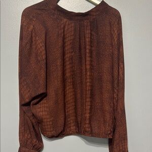 Chic Brown Patterned Women's Blouse